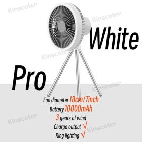 10000mAh 4000mAh Camping Fan Rechargeable Desktop Portable Circulator Wireless Ceiling Electric Fan with Power Bank LED Lighting (Varients: Pro White)